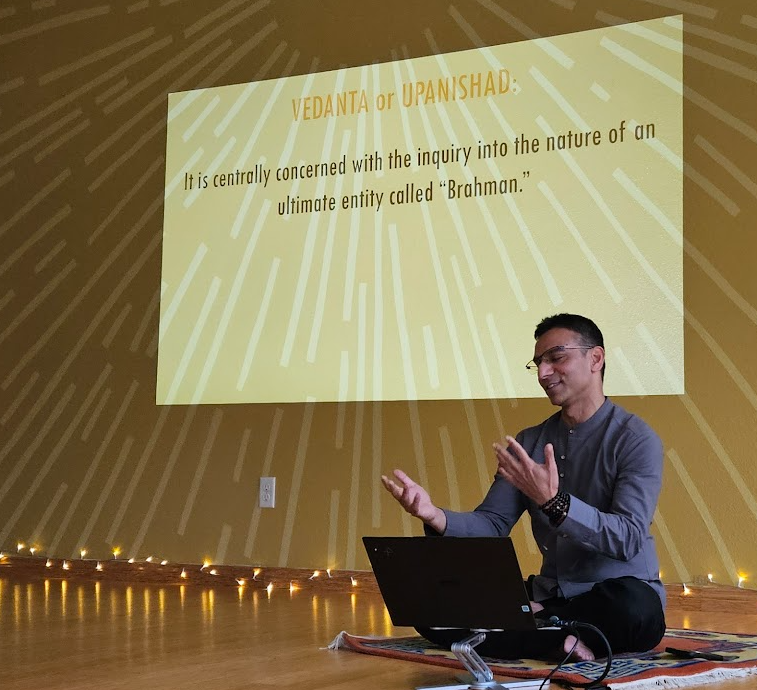 Raj presenting the Vedanta lecture in the Yoga Philosophy Applied series